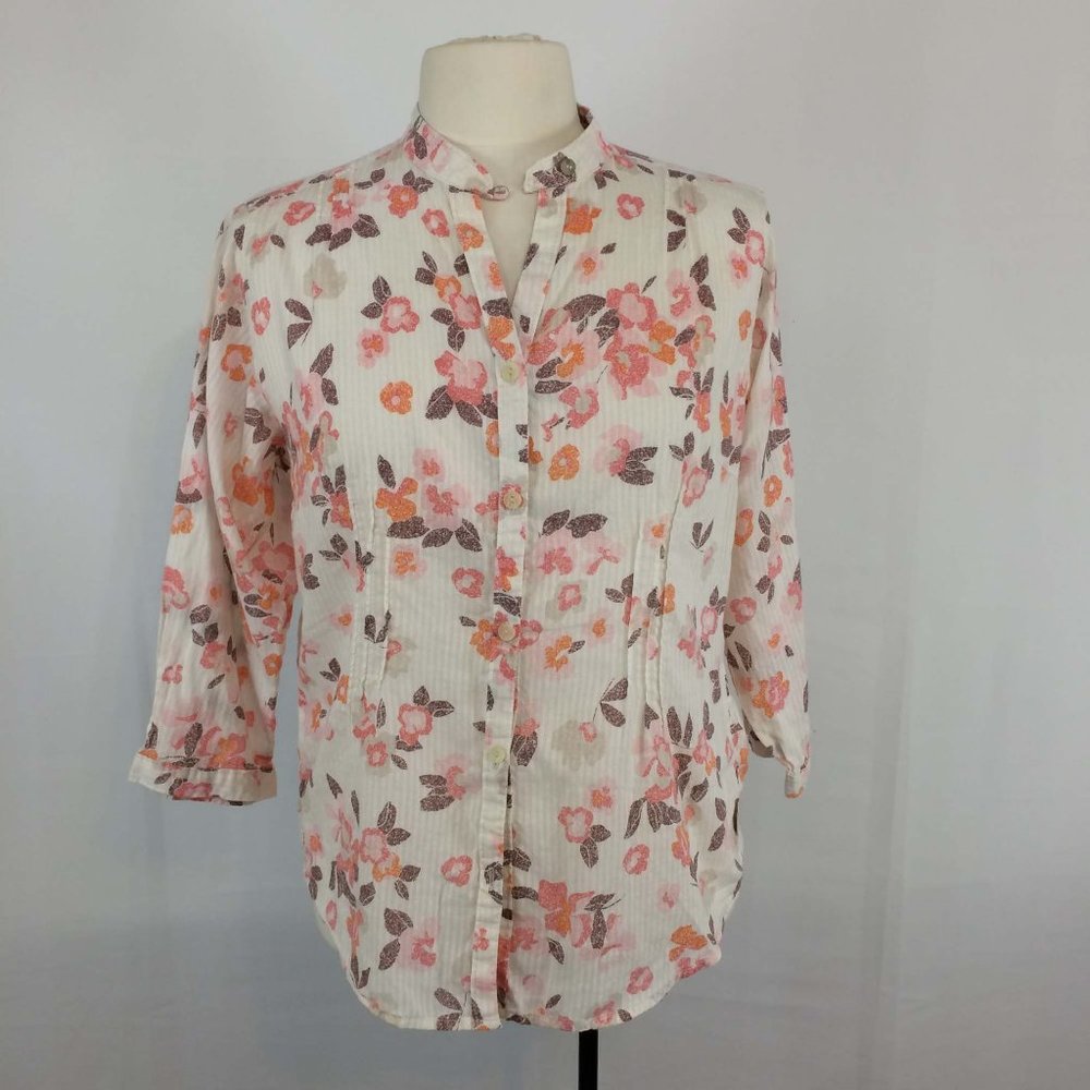 Woolrich Floral Button Up Blouse,‎ band collar M